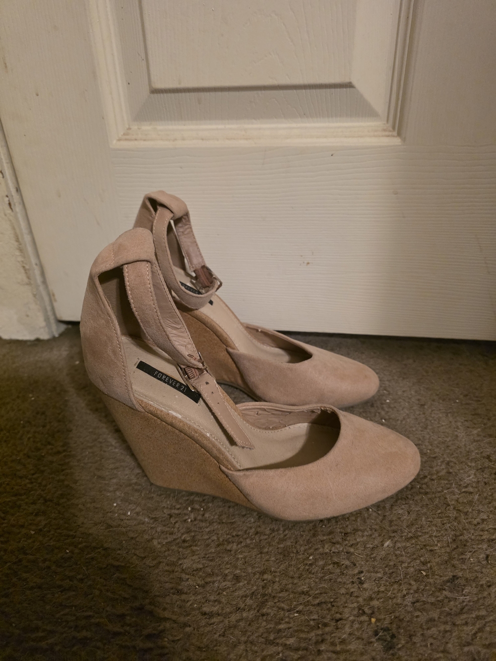 Forever 21 Blush Taupe Suede Wedge Heels with Ankle Strap